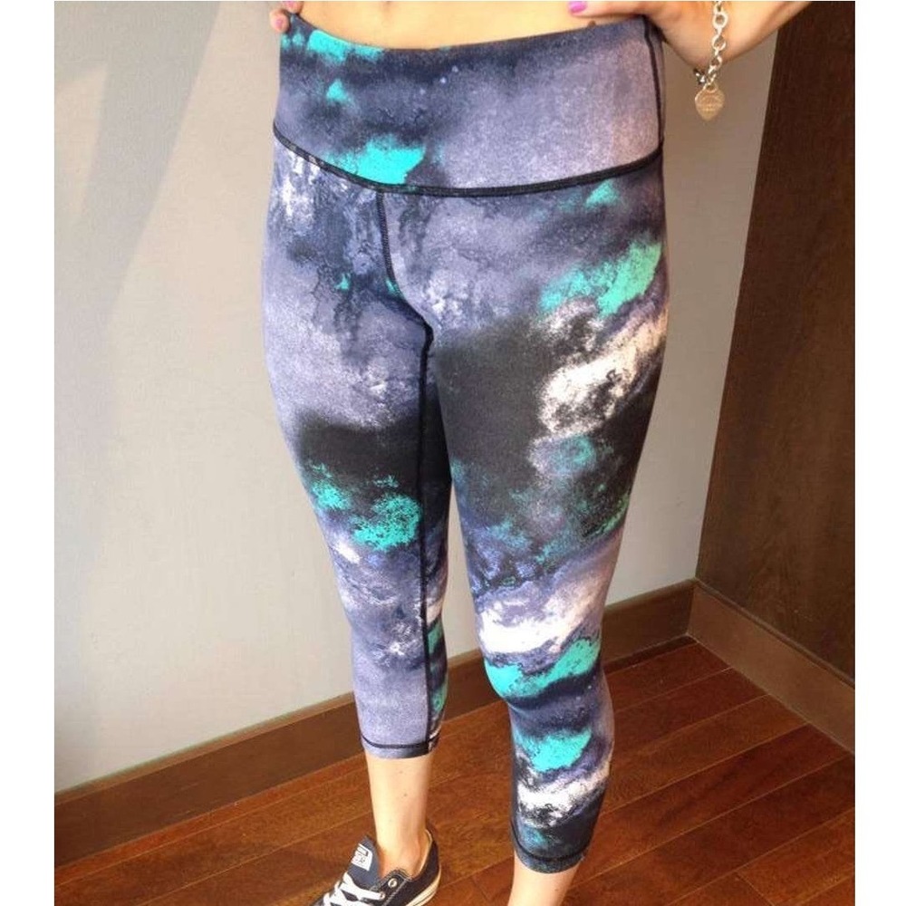 Lululemon Wunder Under High Rise Leggings Blue Green Galactic Tie Dye 30" Size 4